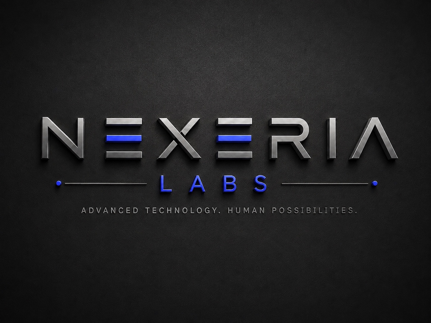 Original Nexeria Labs metallic wordmark on a dark wall